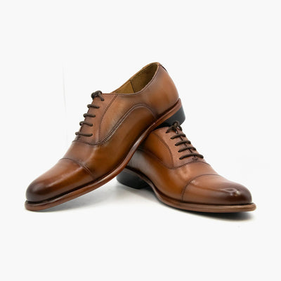 Lace Up Cap Toe Oxford Leather Shoes