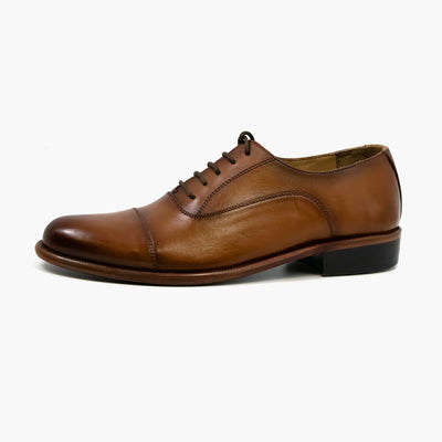 Lace Up Cap Toe Oxford Leather Shoes