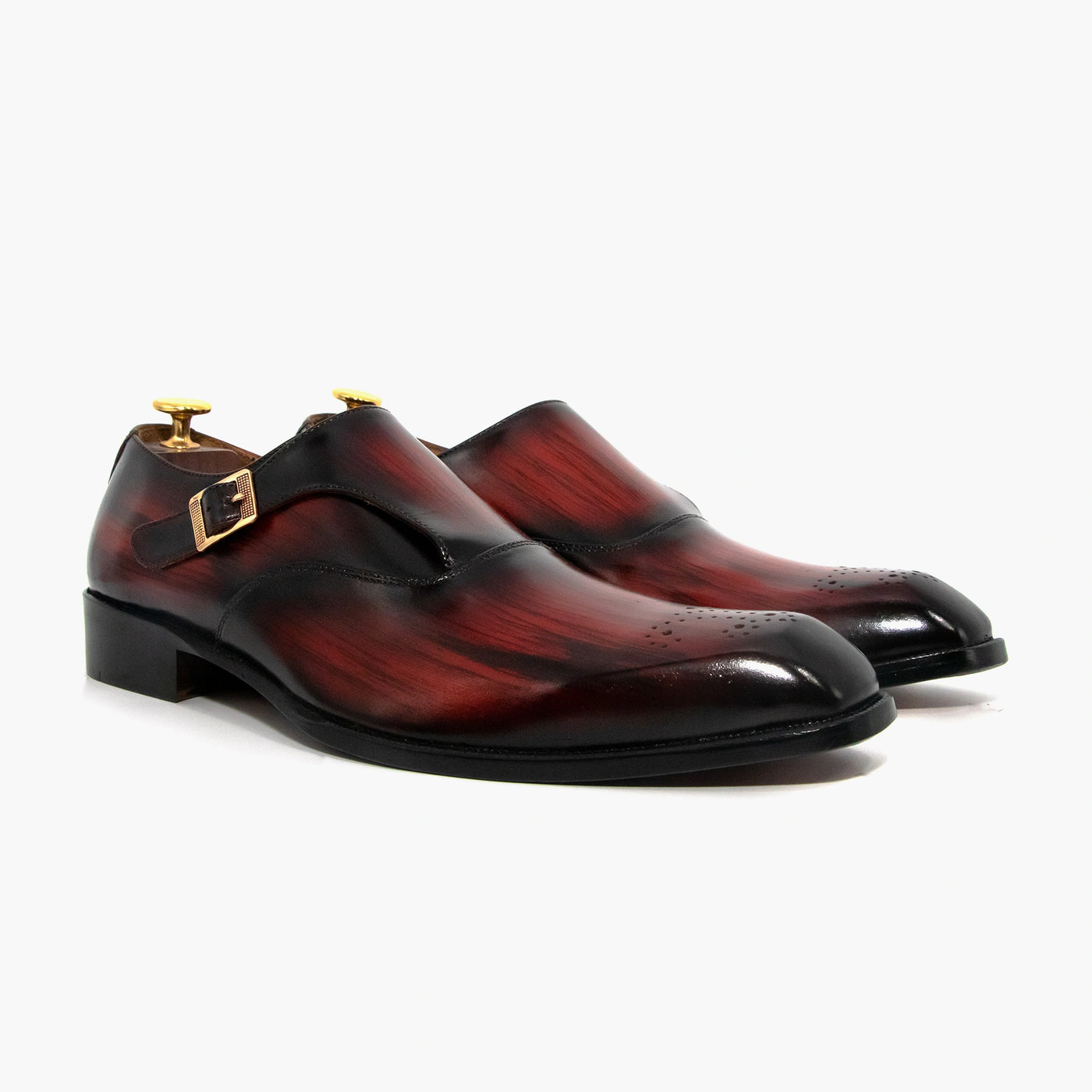 Red-Black Single Strap Monk Leather Shoes