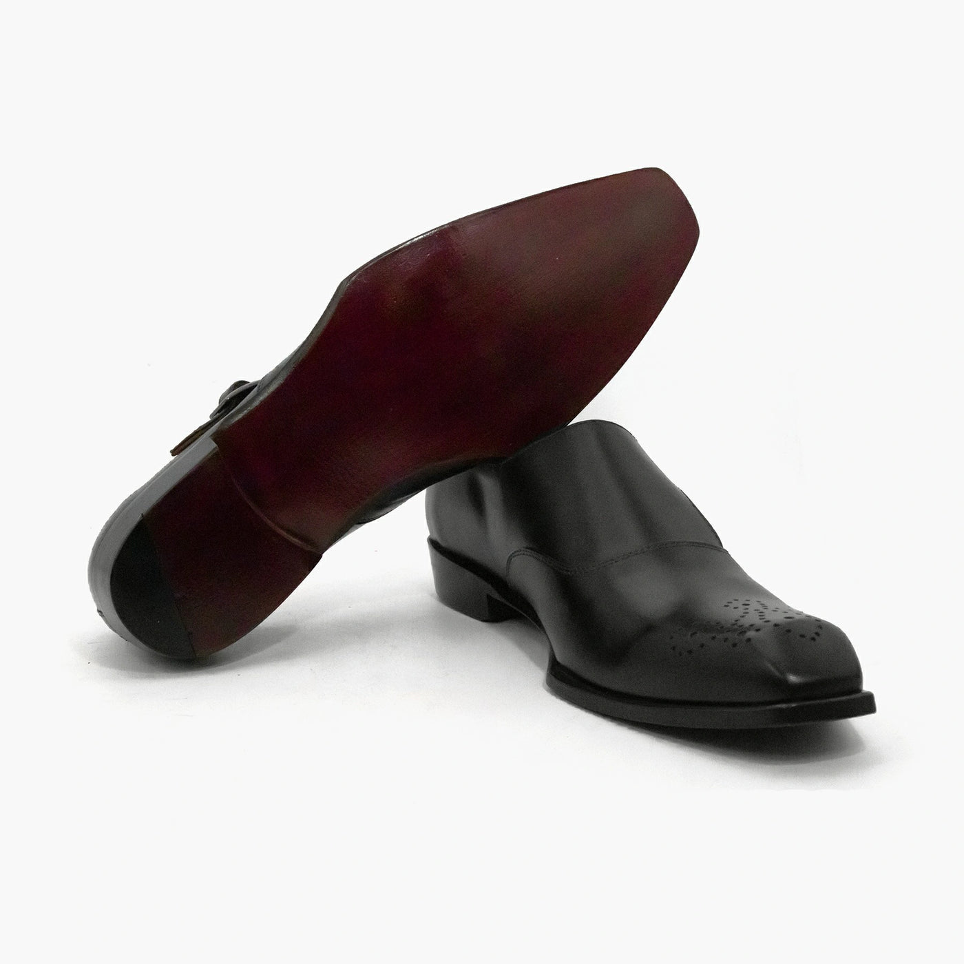 Black Single Strap Monk Leather Shoes