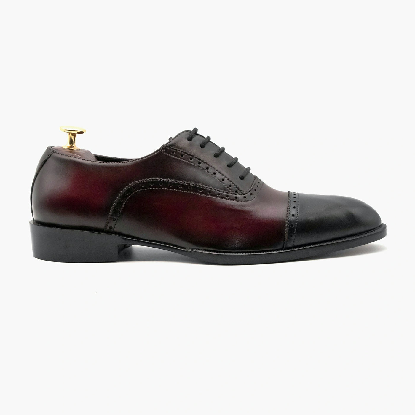 Red Black Round Toe Oxford Leather Shoes