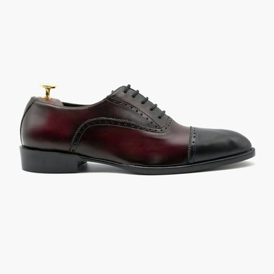 Red Black Round Toe Oxford Leather Shoes