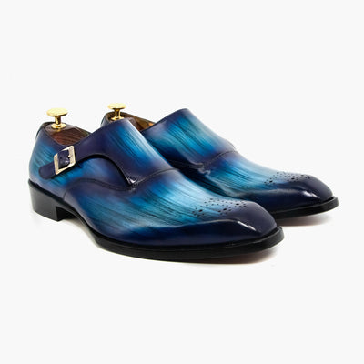 Blue-Black Single Strap Monk Leather Shoes