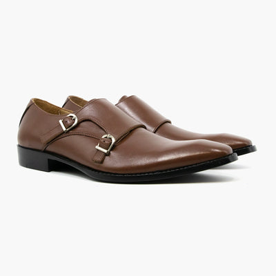 Brown Double Strap Monk Leather Shoes