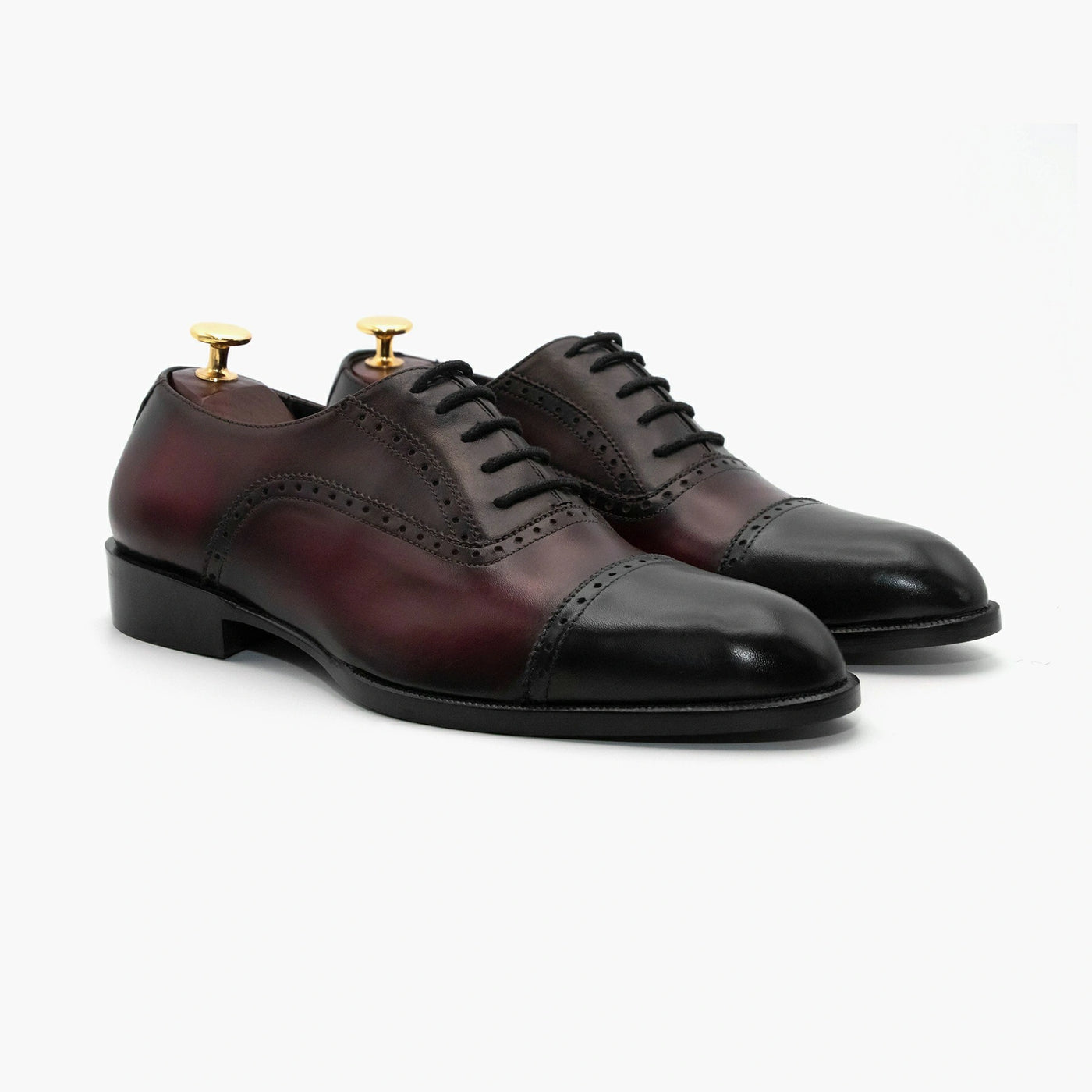 Red Black Round Toe Oxford Leather Shoes