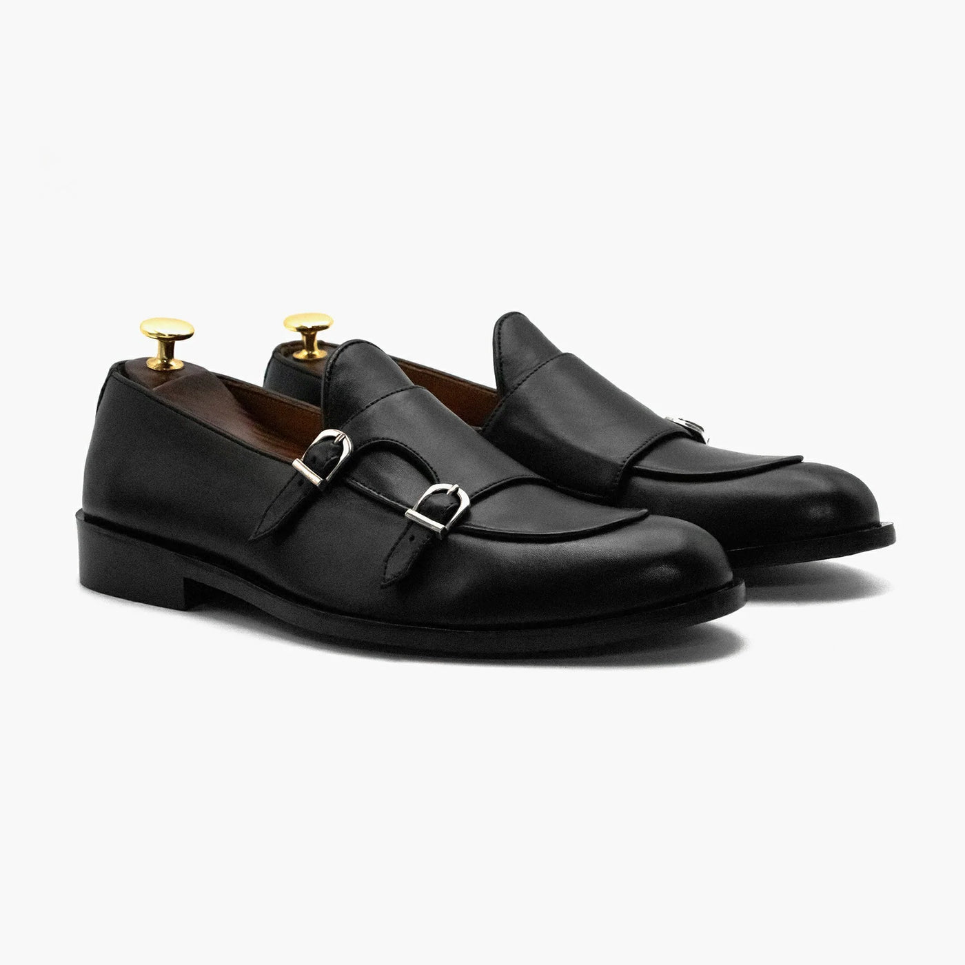 Black Round Toe Double Strap Monk