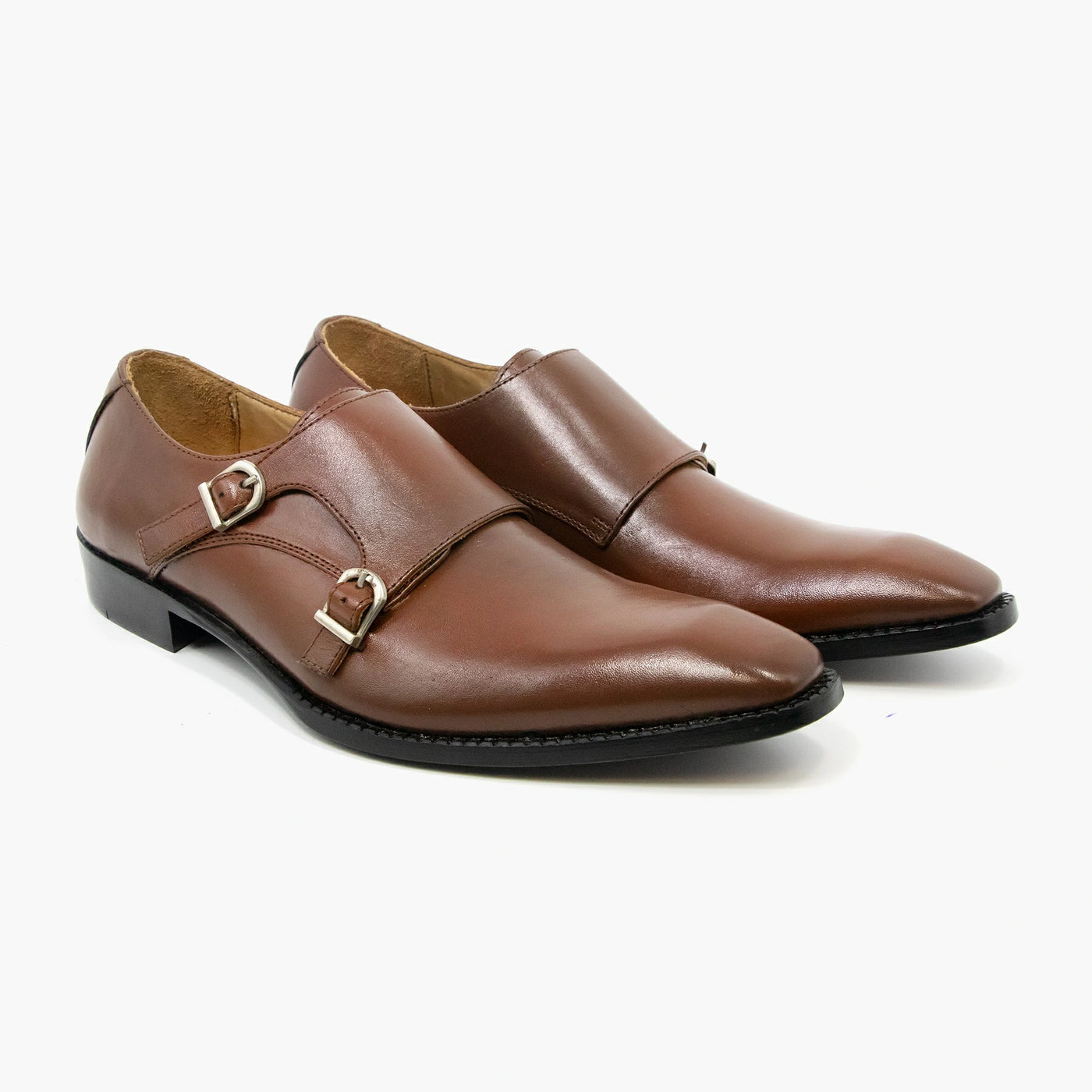 Brown Double Strap Monk Leather Shoes