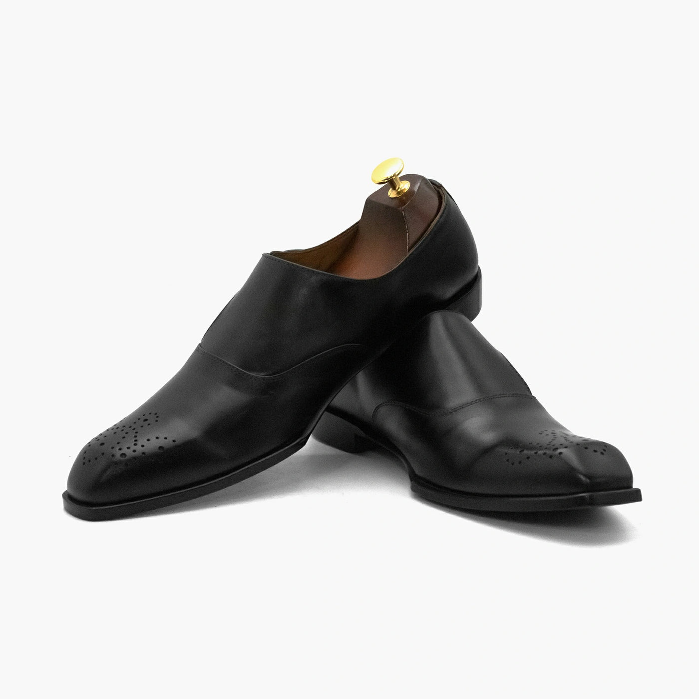 Black Single Strap Monk Leather Shoes