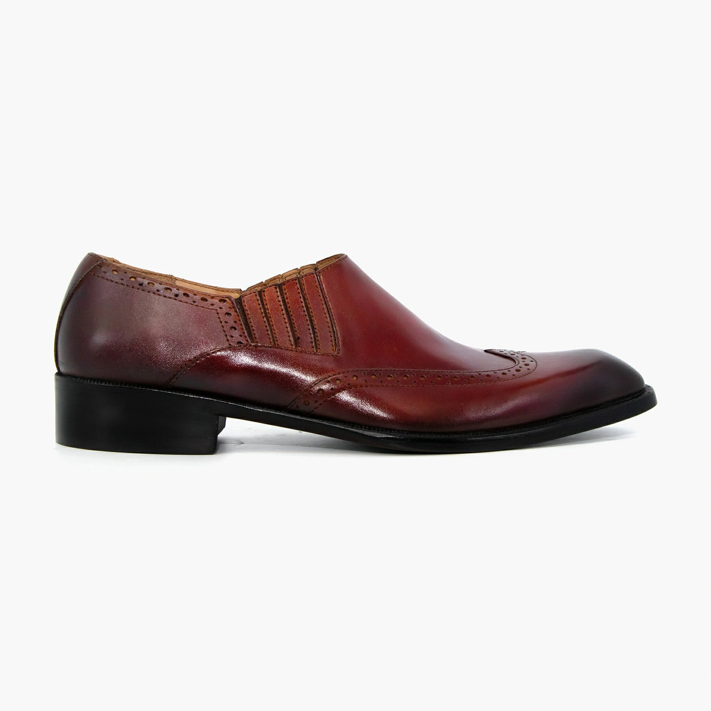 Men's Red Black Wingtip Slip-on Leather Shoes