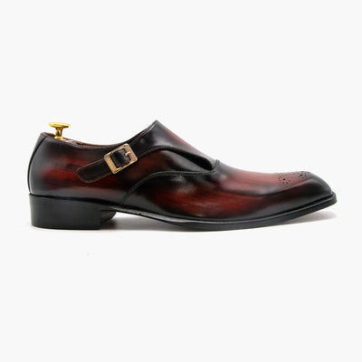 Red-Black Single Strap Monk Leather Shoes