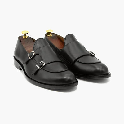 Black Round Toe Double Strap Monk