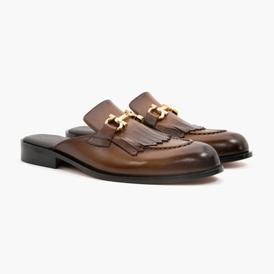 Men’s Brown Backless Leather Shoes