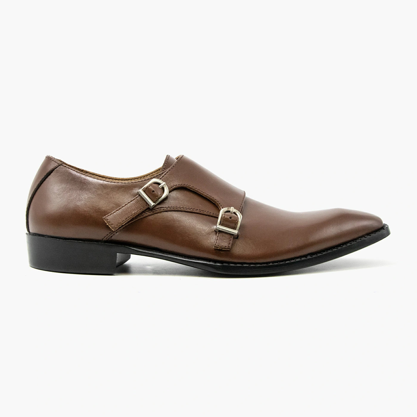 Brown Double Strap Monk Leather Shoes