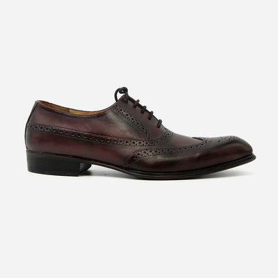 Red Black Wing Tip Brogue Leather Shoes