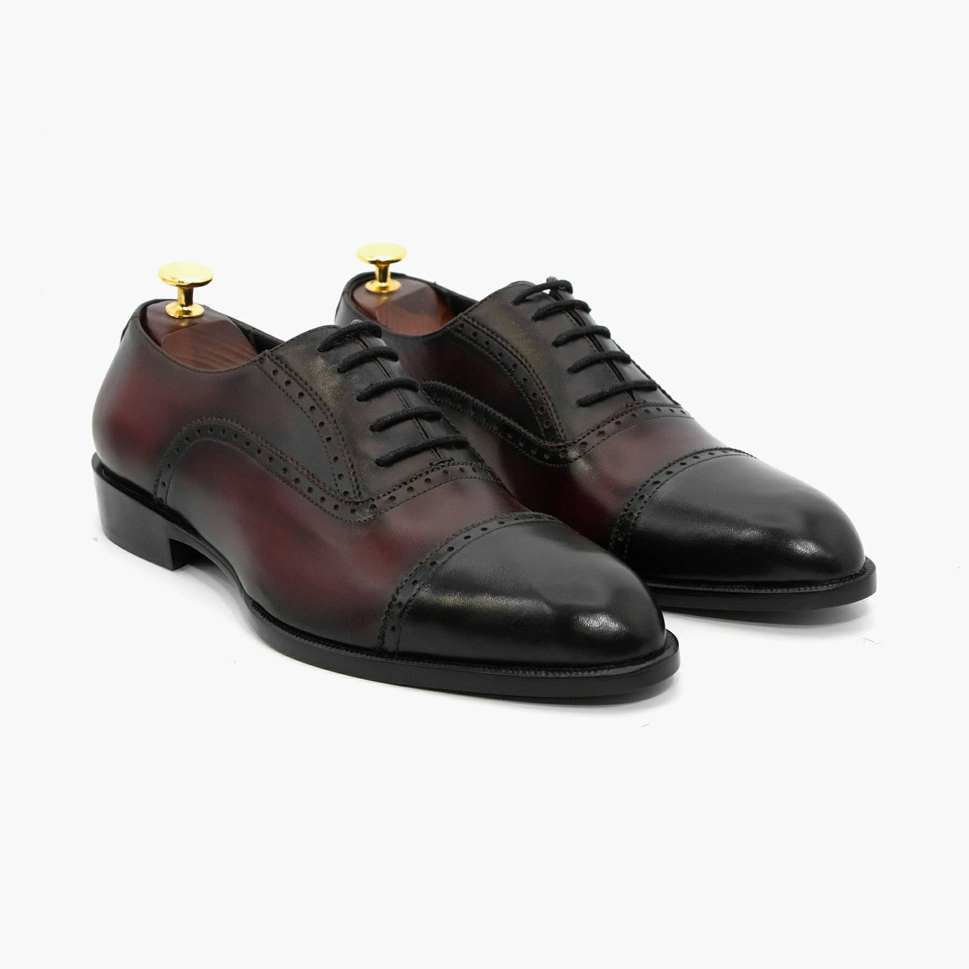 Red Black Round Toe Oxford Leather Shoes