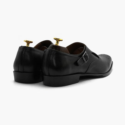 Black Single Strap Monk Leather Shoes