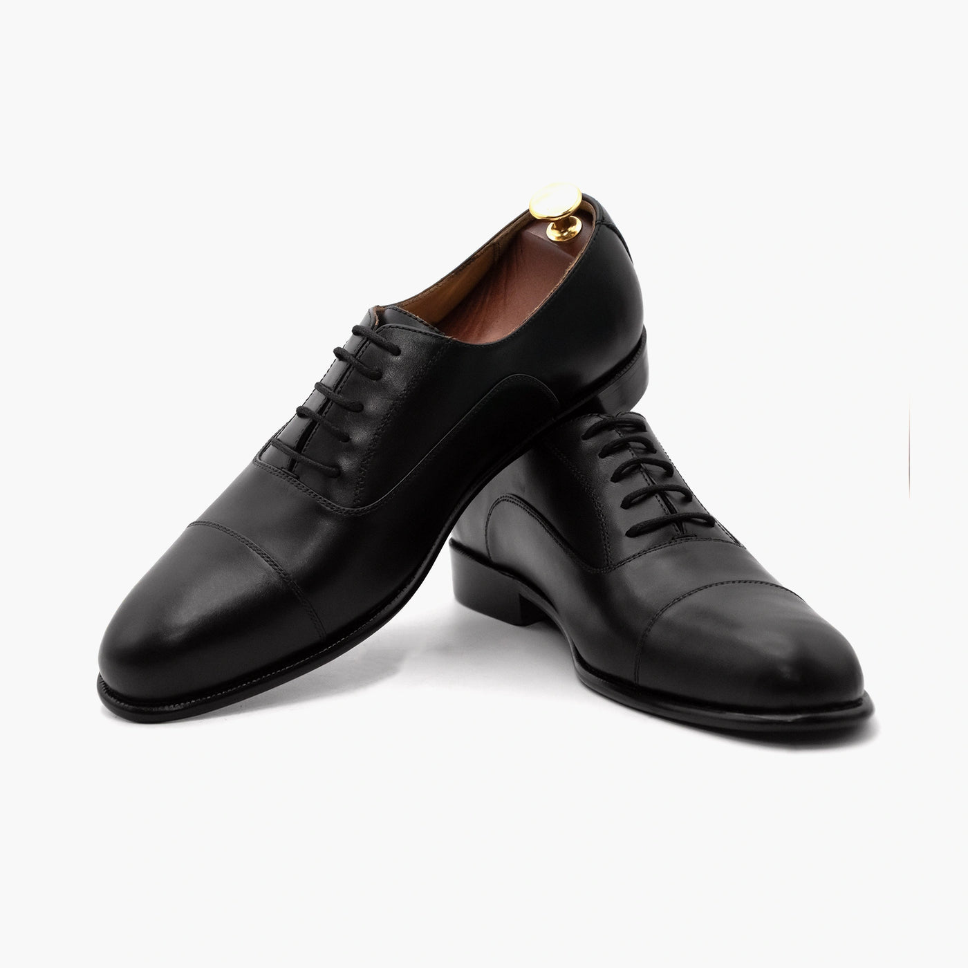 Black Round Toe Oxford Leather Shoes