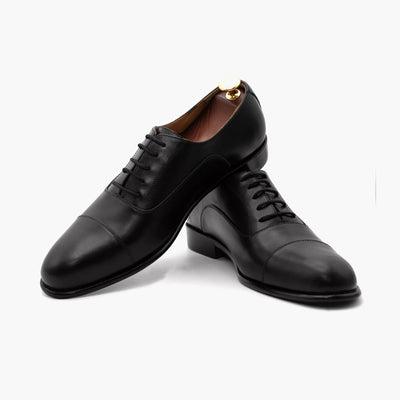 Black Round Toe Oxford Leather Shoes