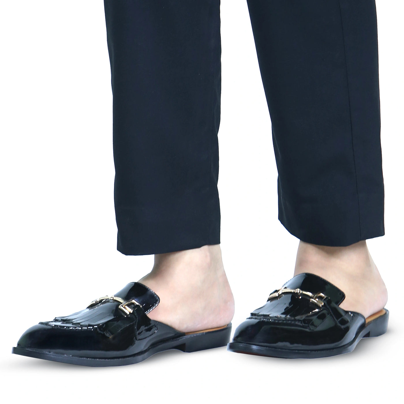 Buy Black Shine Backless Shoes | Hand-Made Leather Shoes | LUBKY