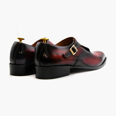 Red-Black Single Strap Monk Leather Shoes