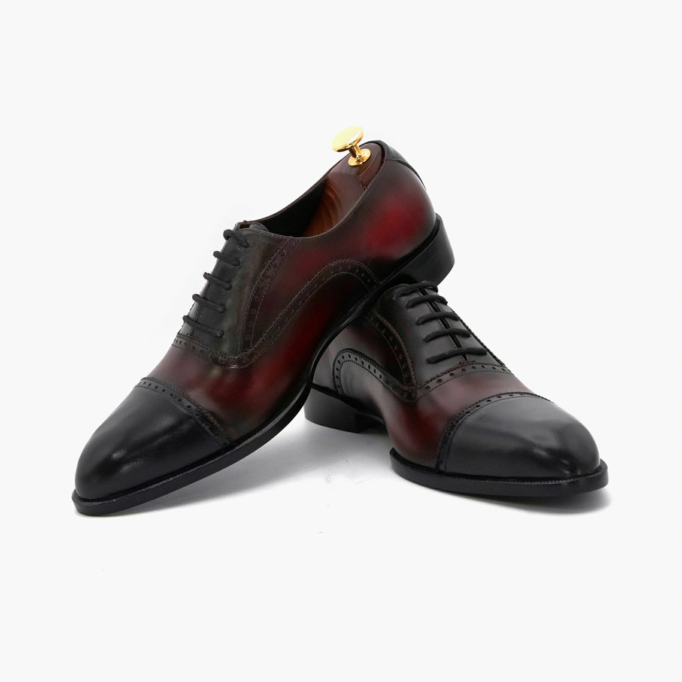 Red Black Round Toe Oxford Leather Shoes