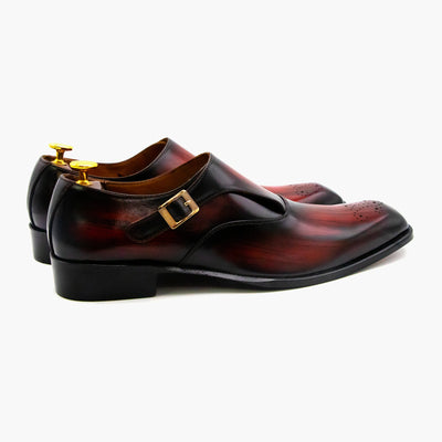 Red-Black Single Strap Monk Leather Shoes