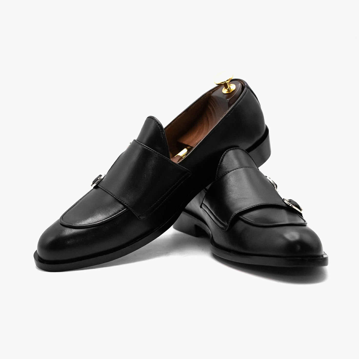 Black Round Toe Double Strap Monk