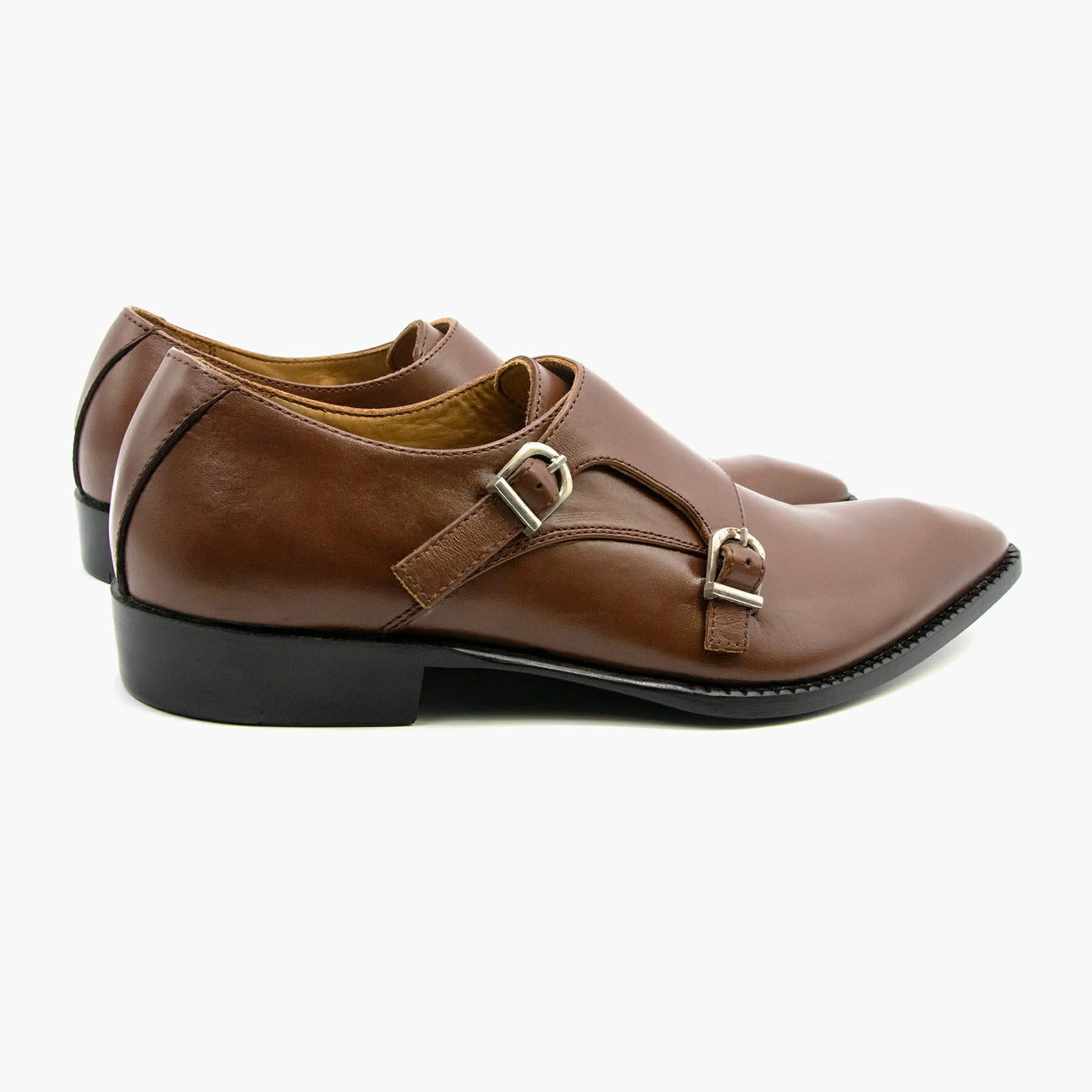 Brown Double Strap Monk Leather Shoes