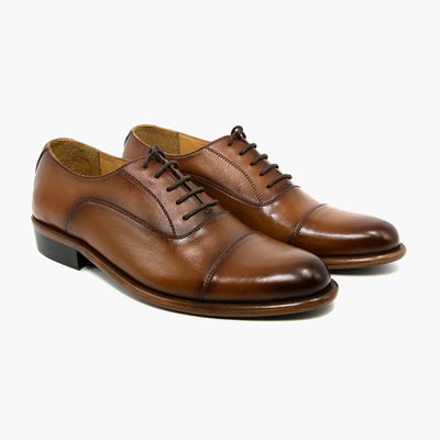 Lace Up Cap Toe Oxford Leather Shoes