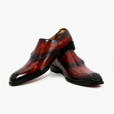 Red-Black Single Strap Monk Leather Shoes