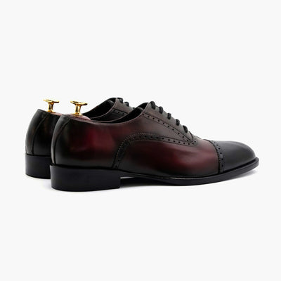 Red Black Round Toe Oxford Leather Shoes