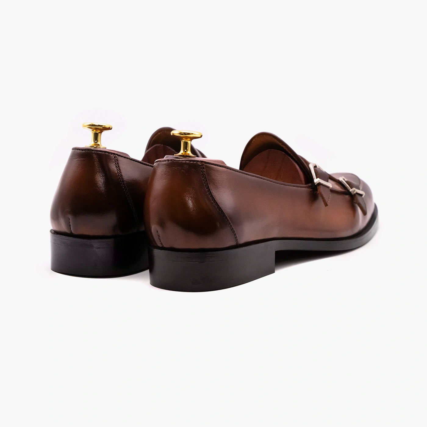 Double Strap Brown Black Monk Leather Shoes