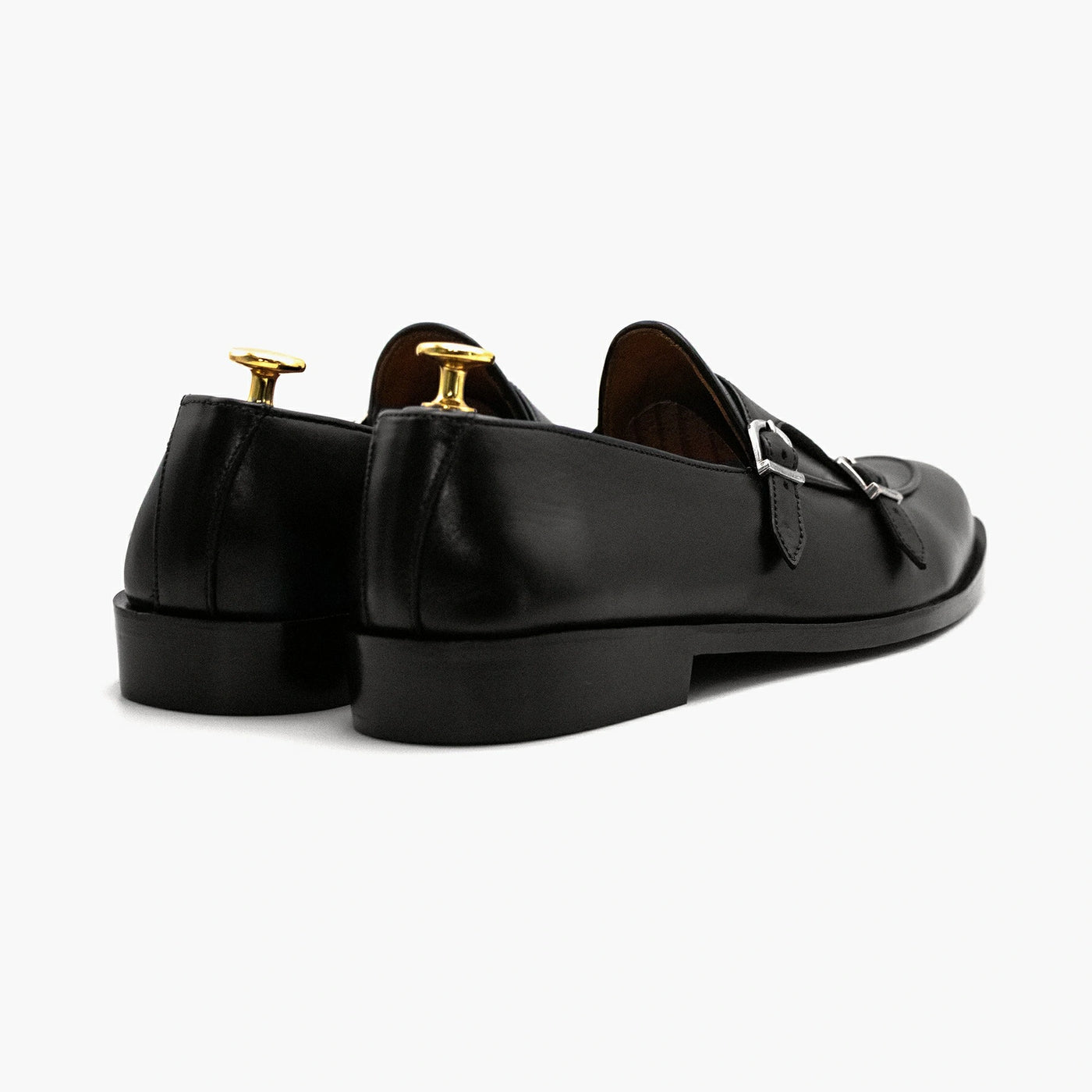 Black Round Toe Double Strap Monk