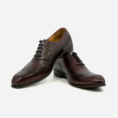 Red Black Wing Tip Brogue Leather Shoes