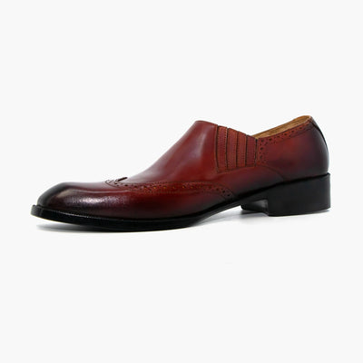 Men's Red Black Wingtip Slip-on Leather Shoes