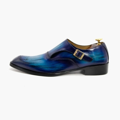 Blue-Black Single Strap Monk Leather Shoes