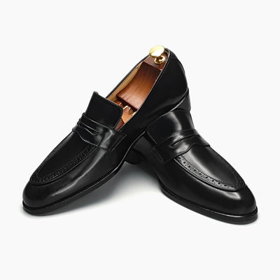 Black Penny Moccasin Leather Shoes