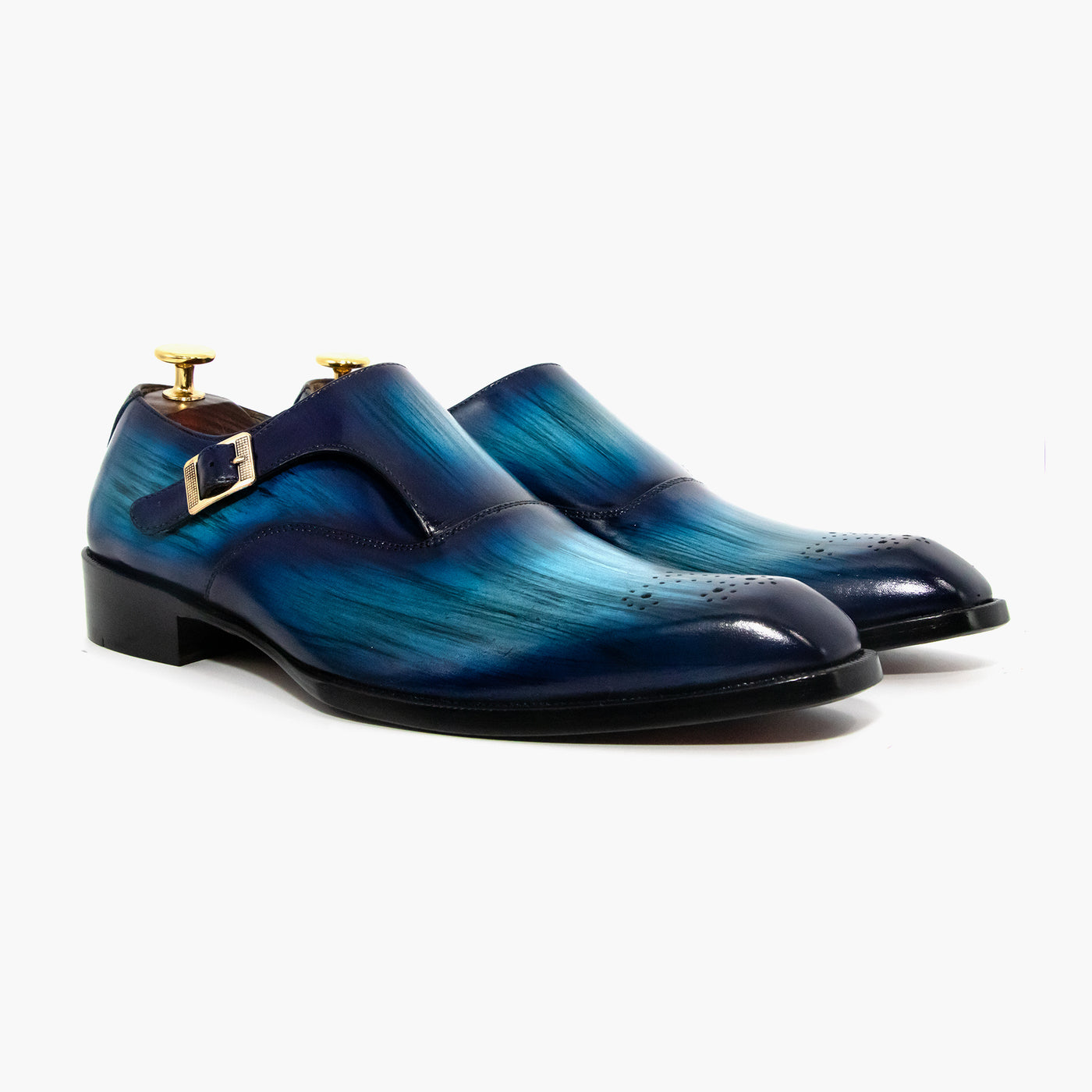 Blue-Black Single Strap Monk Leather Shoes